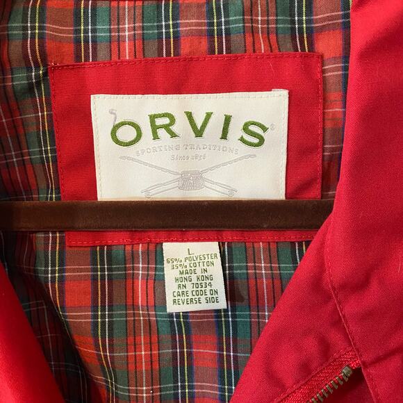 Vintage Orvis Red Harrington Jacket Plaid Lining Hong Kong Made Size L grandpa - Picture 2 of 7